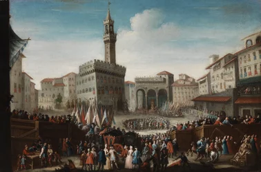 Große Festversammlung auf der Piazza della Signoria in Florenz